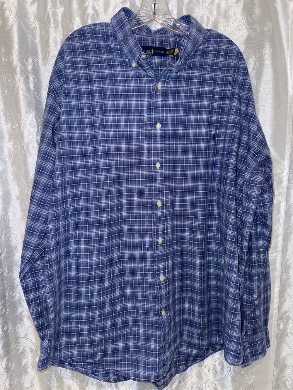 Polo by Ralph Lauren Blue Plaid Cotton Button-Down Shirt Men’s Size 2XLT 🔥 G10